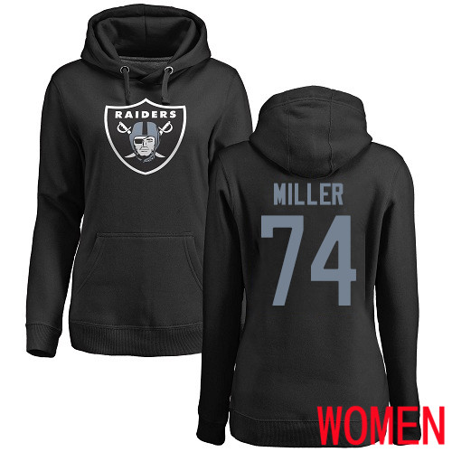 Oakland Raiders Black Women Kolton Miller Name and Number Logo NFL Football 74 Pullover Hoodie Sweatshirts